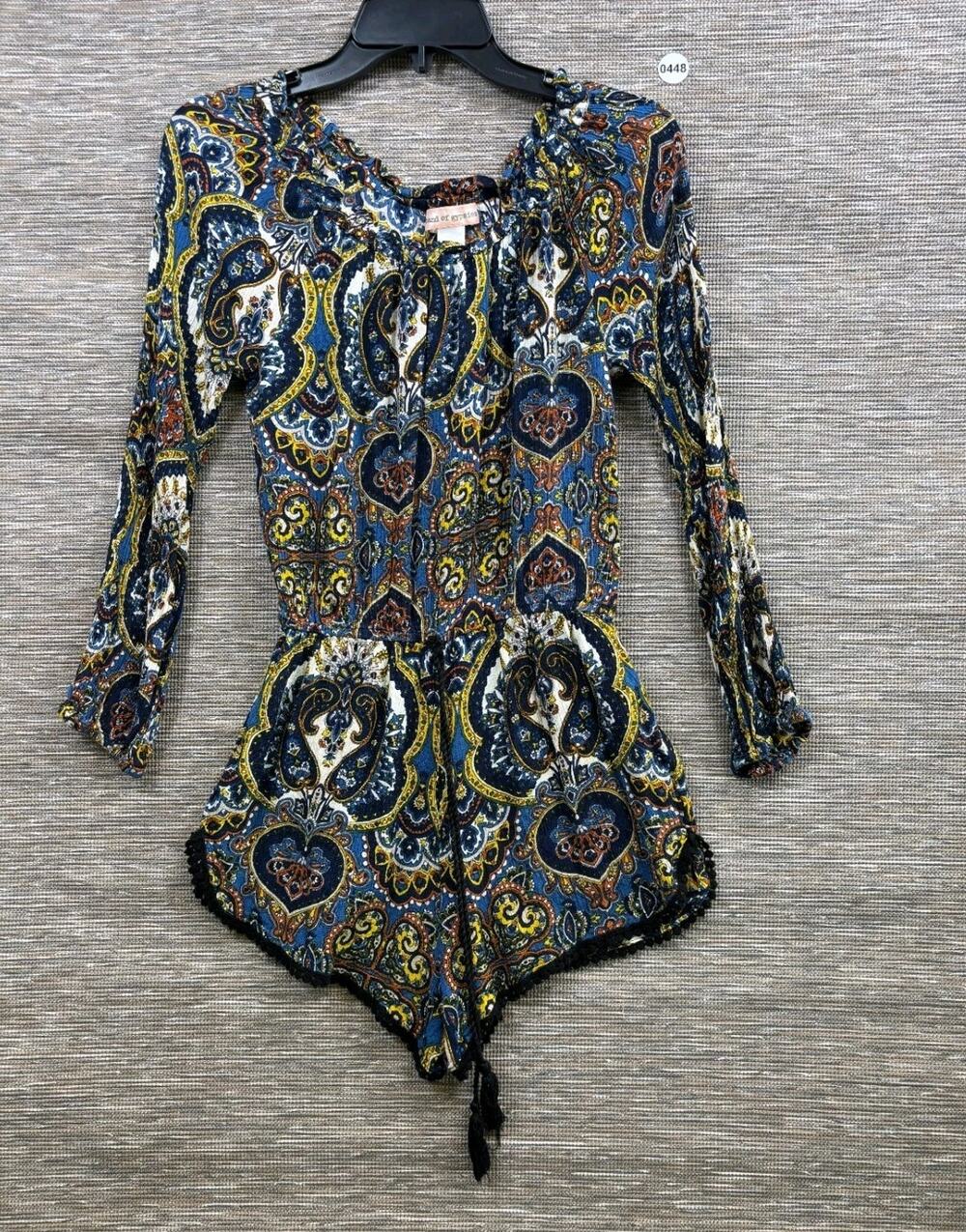 Band of Gypsies Paisley Romper Womens Size S Multicolored Boho Long Sleeve
